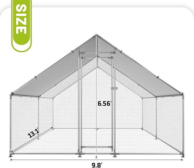 Large Metal Chicken Coop Chicken Pen with Water-Resident and Anti-UV Cover Walk-in Poultry Cage Chicken Runs for Yard with Cover Duck Rabbit Dog House Outdoor