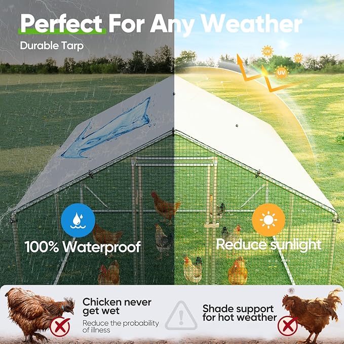 Quictent Large Metal Chicken Coop Run for 20+ Poultry with Climbing Perch, Side Hardware Cloth & Cover, Advanced Series Outdoor Walk-in Cage Hen Duck Rabbit Dog Pen Yard Farm House, 12x9x6.6FT