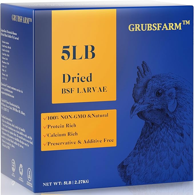 GRUBSFARM Black Soldier Fly Larvae 5LB, 100% Natural Non-GMO Molting & Laying Supplement for Hens