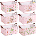 CHENGU 6 Pack Christmas Storage Basket Pink Collapsible Christmas Basket for Gifts Gingerbread Man Holiday Decor Large Gingerbread House Bin Foldable Xmas Tree Box with Handle for Bedroom Office Home