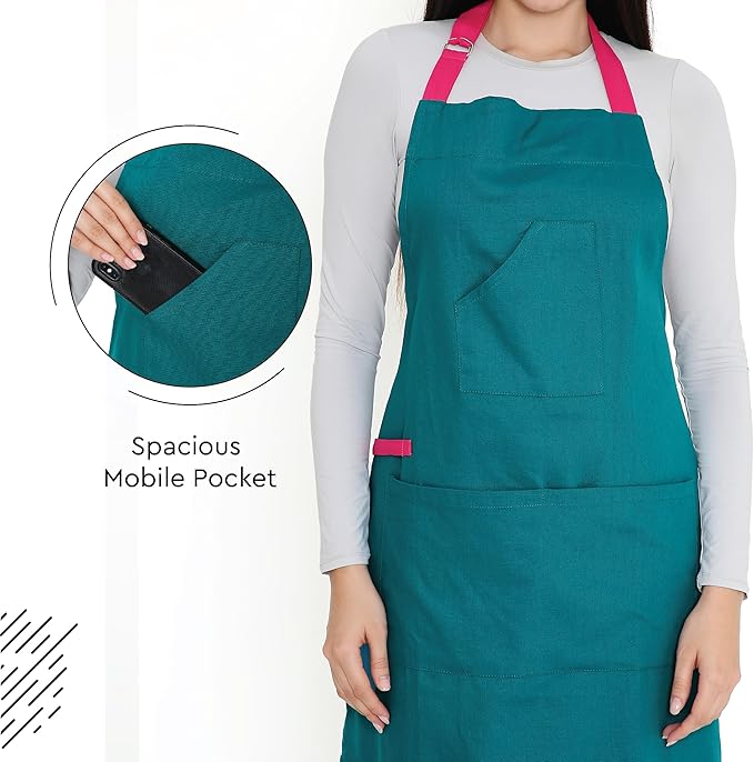 Encasa XO Adjustable Kitchen Cotton Apron With Pockets & Towel Holder Of Size 27x33 in (Azul Blue) for Men & Women Chefs For Cooking & Baking in Home, Restaurants & Barbeque