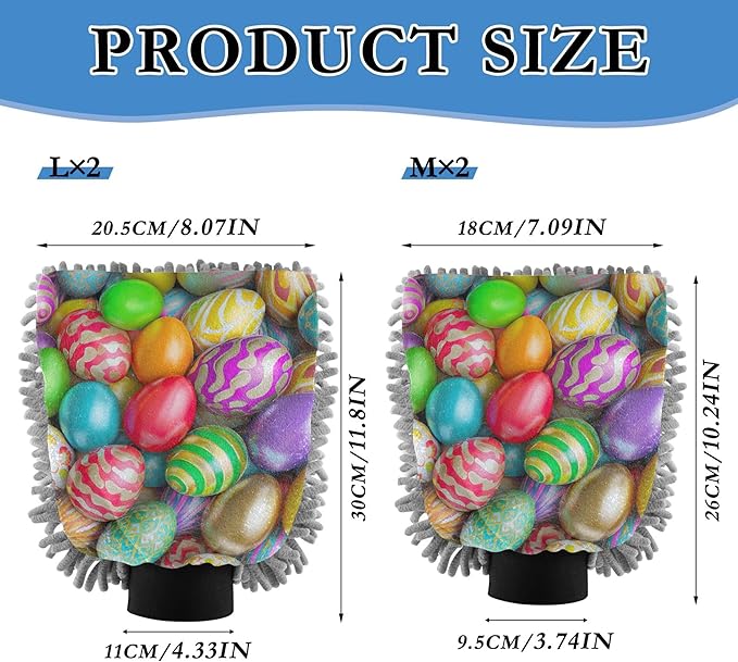 Wash Mitts Car Washing Absorbent Chenille Microfiber Mitts Car Cleaning Tools Scrub Pad Scratch Free Soft Colorful Easter Eggs, Large x 2 Pack