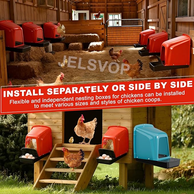 Chicken Nesting Box with Plastic Egg Trays, 8 Pack Nesting Boxes for Chickens with Egg Collection, Breathable Chicken Laying Boxes & Stackable Egg Tray for Chicken Coops and Farms - Red 8 Pack