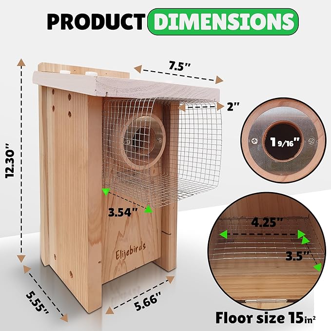 Premium Cedar Bluebird House for Outside - Wooden Bird Box with White Painted Roof & Noel Guard Predator Protection - Durable Birdhouses for Outdoors & Blue Bird Nesting