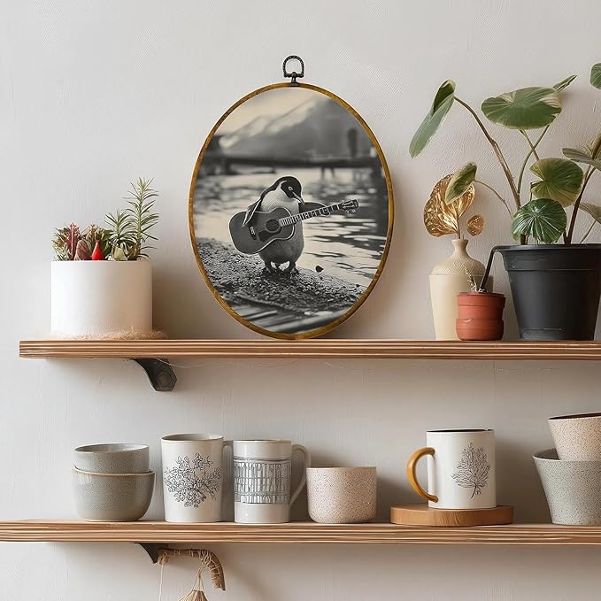 zewepri Funny Penguin Poster, Funny Music Wall Art – 8.6×11.4 Inches High-Density Canvas with Pre-Installed Hook for Easy Hanging, Ideal for Bedroom, Living Room, Study, or Gift for Art Lovers