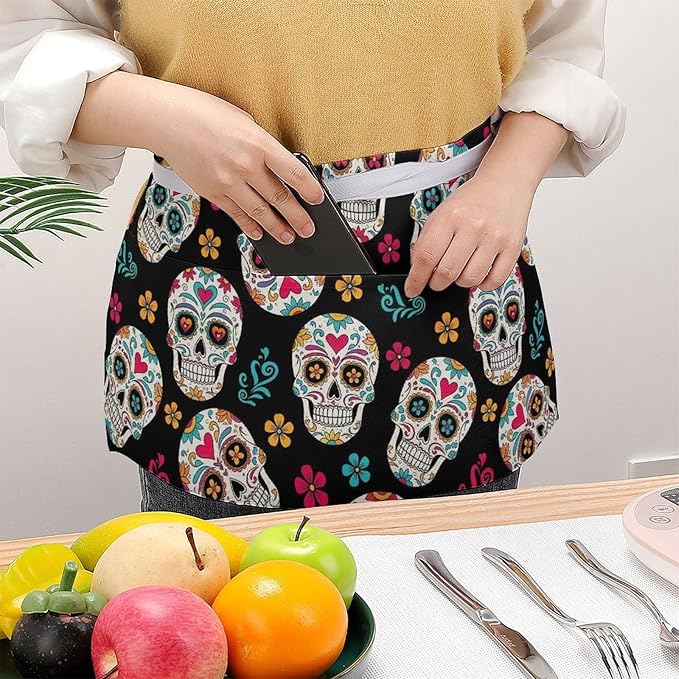Server Apron with 3 Pockets Waist Waiter Waitress Half Apron Short Aprons