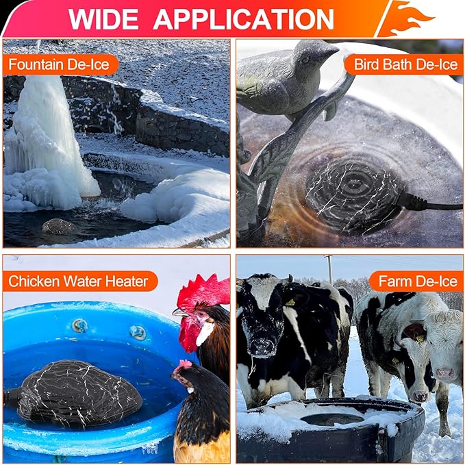 Saillong Bird Bath Deicer Heated Rock, 80W Submersible Utility Decorative De Icer, Thermostatic Controlled Winter Water Heater with Aluminum Base for Outdoor Bird, Chicken, Duck (1 Pack,Black)