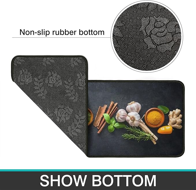 Roszwtit Artistic and Colorful Kitchen Rugs and Mats Set of 2, Spicy Art Non-Slip Backing Kitchen Rugs, Cooking Sets Low-Profile Washable Floor Mat for Home Kitchen Decor - 17x29 and 17x47 Inch