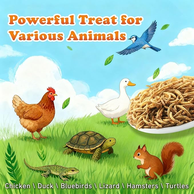 Amzey Dried Mealworms 5 LB, 100% Natural Meal Worms for Chicken & Birds, Organic Chicken Feed for Laying Hens, High Protein and Nutrition, Zipped Bag