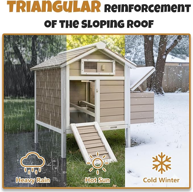 Chicken Coop Outdoor, Wooden Chicken House with 2 Nesting Boxs, Poultry Cage with Leak-Proof Pull-Out Tray, Lockable Ramp Door, Roosting Bars, Easy Assembly（36.2" L x 26" W x 38.3" H