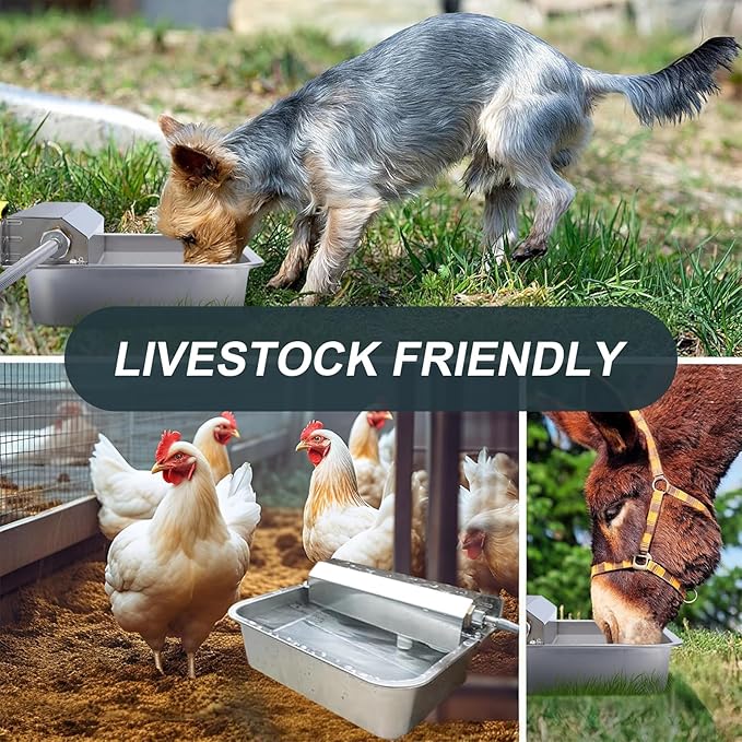 Automatic Chicken Water Dispenser Large 304 Stainless Steel Duck Waterer Outdoor Heavy-Duty Self Refilling Watering System with Installation Accessories Cleaning Brush
