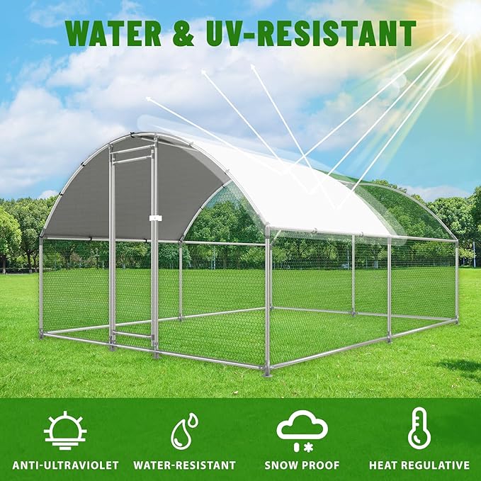 Large Metal Chicken Coop Walk-in Poultry Cage with Water-Resident and Anti-UV Cover Duck Rabbit Cat House Outdoor Chicken Run Pen with Round Roof