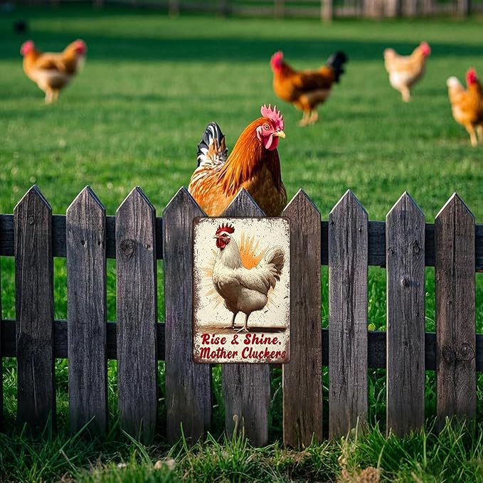 Funny Chicken Signs Rise And Shine Mother Cluckers Aluminium Sign Metal Chicken Signs Decor Home Ktichen Farm Are Wall 12x8 Inch Vintage Chicken Signs For Coop Metal Tin Signs Poster