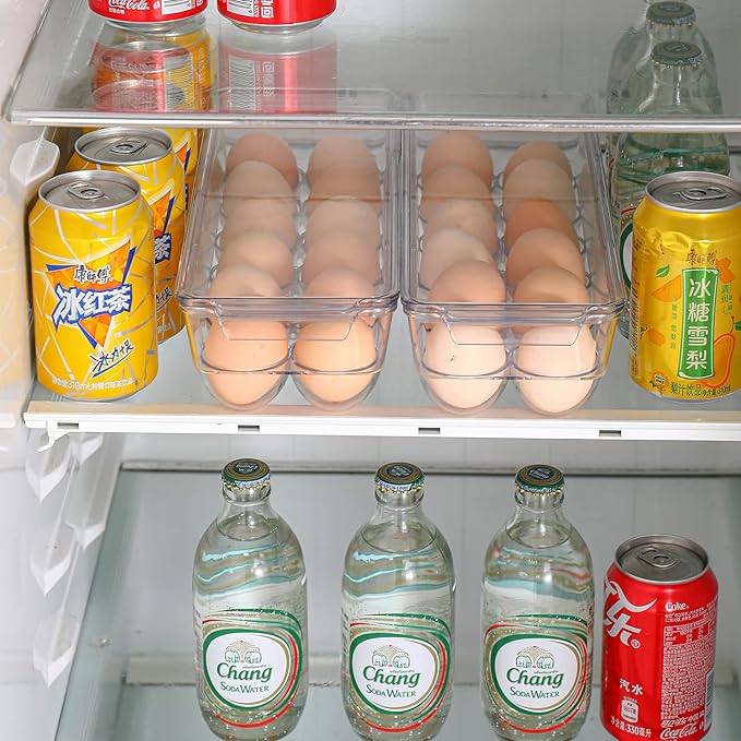 Sooyee 2 Pack Egg Holder for Refrigerator, Plastic Egg Storage Container, Fridge Egg Organizer, Clear Refrigerator Organizer Bins with Lids, Stackable Tray Holds 12 Eggs