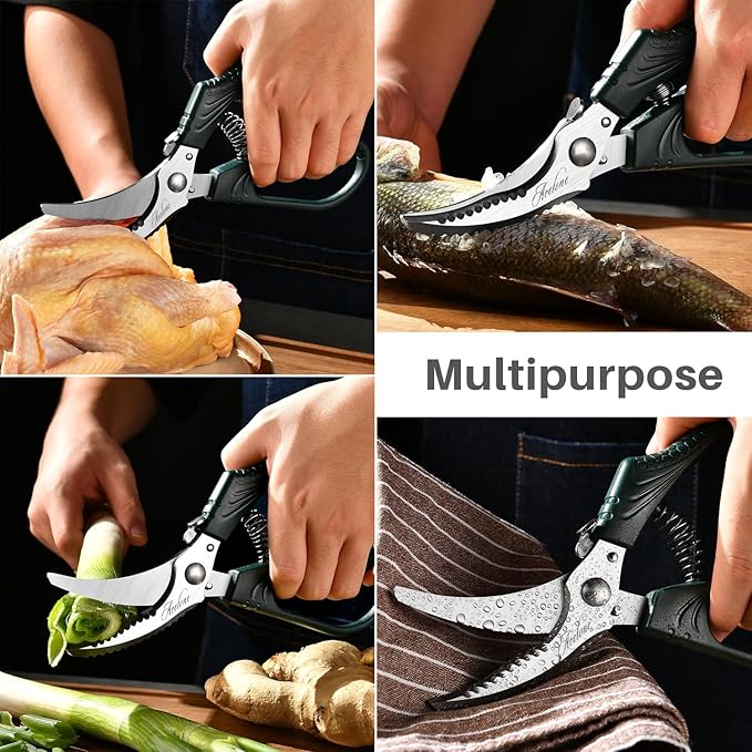 Acelone Poultry Shears - Heavy Duty Kitchen Chicken Shears With Anti-Slip Handle & Safety Lock - Poultry Scissors for Meat, Game, Chicken, Bone, Poultry & More - Spring Loaded.