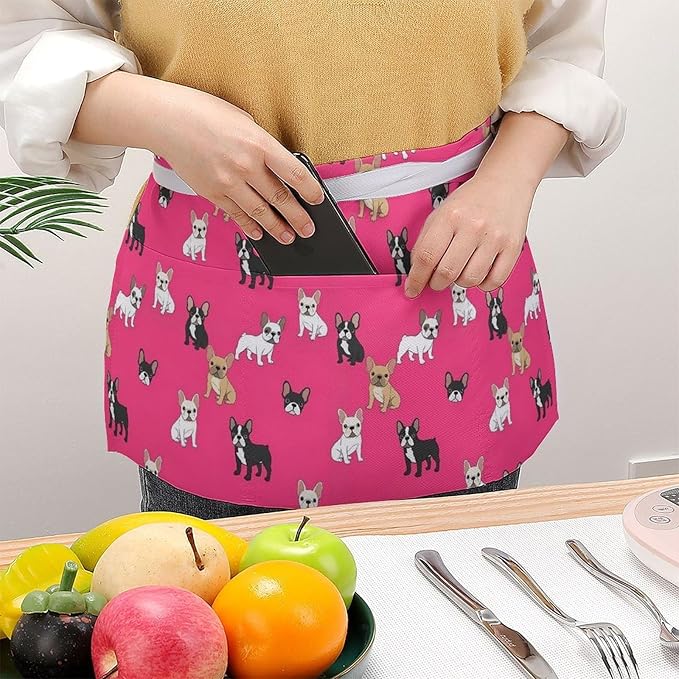 Unisex Chef Waiter Apron Waist Half Short Serving Aprons with 3 Pockets