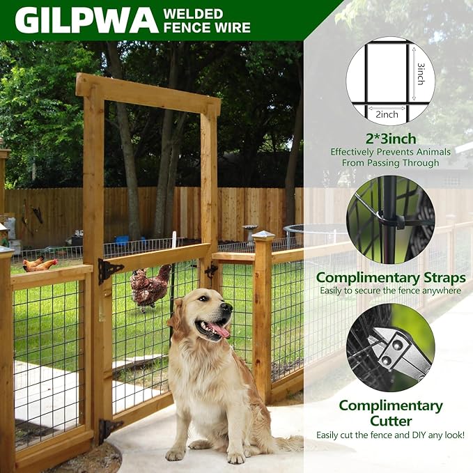 Welded Wire Fence, 100ft(L) x 36inch(H) PVC Coated Wire Fencing for Dog, 2 Inch x 3 Inch 16GA Fencing for Chicken, Anti-Rust Roll Metal Wire Mesh Fence for Yard Vegetable, Black