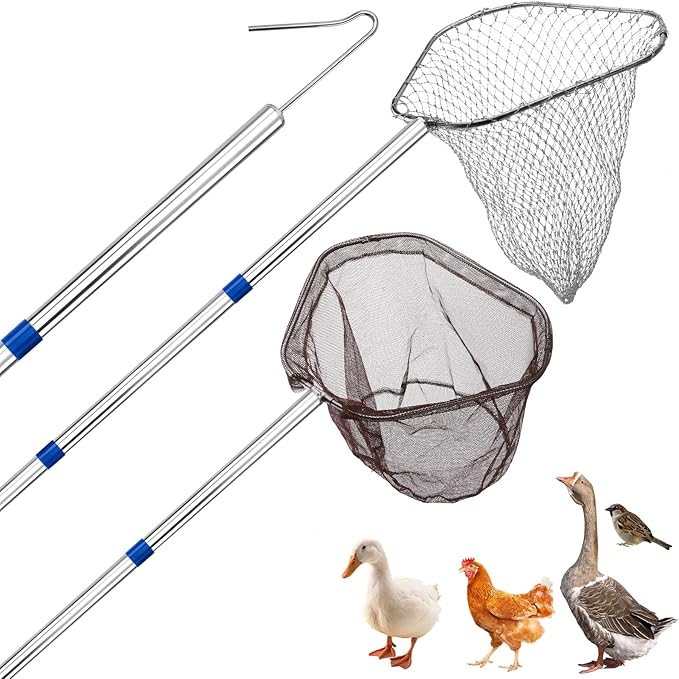 Chicken Catching Net 2 Pcs, Chicken Net for Poultry Supplies, Adjustable from 36.2" to 83.4" Telescopic Pole with Chicken Leg Hook, Fishing Net Suitable for Bird, Butterfly, Duck, Goose