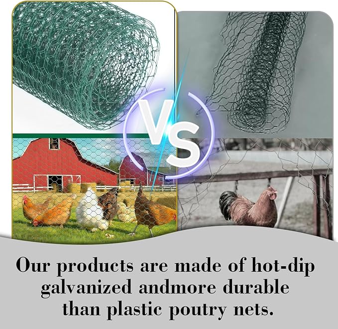 Chicken Wire 39.4IN x 78.8FT Green PVC Hexagonal Chicken Wire Garden Fence Netting Garden Fence Barrier for Craft Projects, Pet Rabbit Chicken Fencing