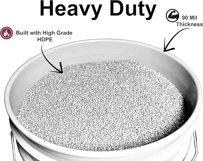 3.5-Gallon Bucket with Airtight Lid – Made in USA, Food Grade BPA Free Plastic, Heavy Duty Multi-Use, Metal Handle with Grip, Stackable Storage – White, 1 Pack