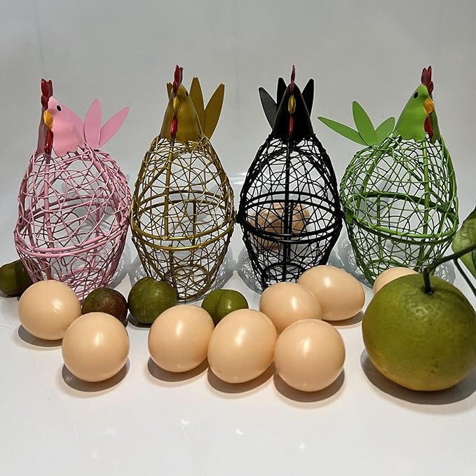 Chicken Wire Egg Basket Egg Holder Farmhouse Rustic Vintage Rooster Decor Chicken Shaped Egg Basket Fruit Storage Wire Basket For Collecting And Countertop Storing Egg (Gold)