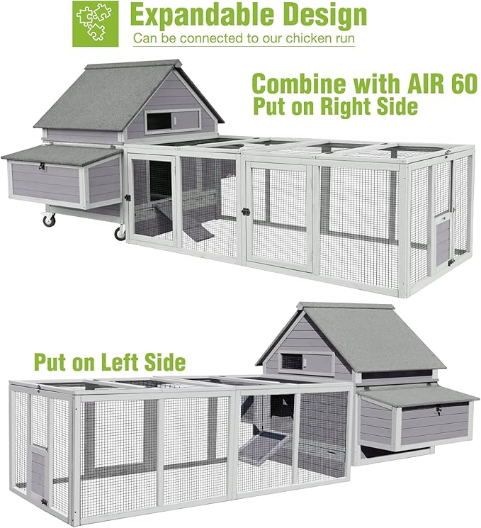 GUTINNEEN Large Chicken Coop on Wheels Mobile Wooden Hen House Weatherproof Duck Poultry Cage 67.3" L for 6-8 Chickens with 6 Nesting Box
