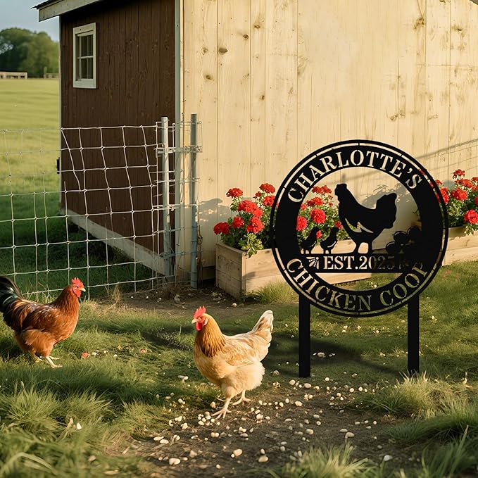 Personalized Chicken Coop Sign – Custom Metal Name Farm Sign, Outdoor Hen House Décor, Rustic Garden Lawn Plaque, Customizable Chicken Farm Sign with Name & Established Date, Unique Gift