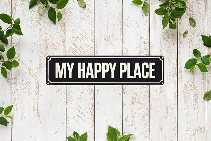 My Happy Place Metal Sign 4x16in Boho Cute Plaque for Bedroom Bathroom Home Nursery Wall Decor Gift Poster