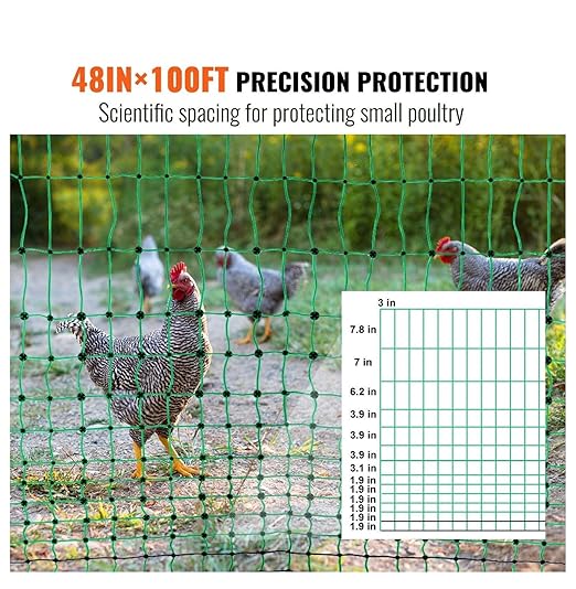 Electric Fence Netting 48"x100ft, Portable Animal Fencing Kit w/Posts & Stakes for Chickens, Ducks, Rabbits - Farm & Backyard Protection