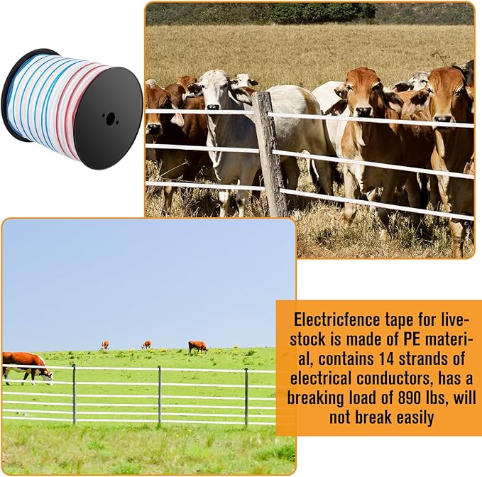 1 Roll 2 Inch x 1000 ft Electric Fence Tape for Livestock Polytape Fencing Horse Fence with High Visibility