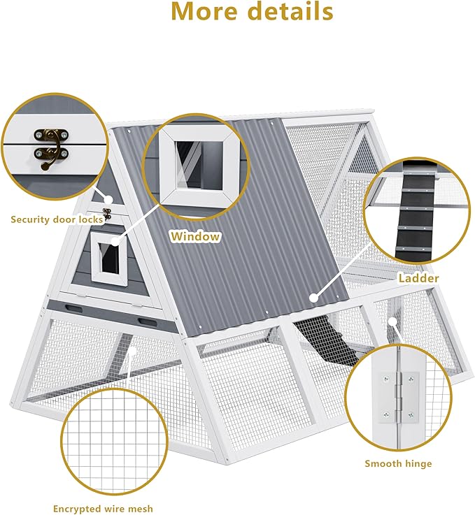 Large Chicken Run Coops with Nesting Boxes Outdoor for 4-6 Chickens Wooden Duck Rabbit Hen House A-Frame Quail Pens with Wire Fencing and Weatherproof Roof for Backyard, Farm, Yard(Extremely Stable)