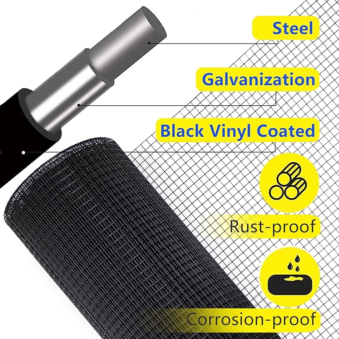 Black Hardware Cloth 1 inch 24 x 100ft,16 Gauge Vinyl PVC Coated Welded Wire Fencing, Wire Mesh Roll,Rabbit Wire,Chicken Wire Fencing,Gopher Wire, Garden Fence, Rodent Wire