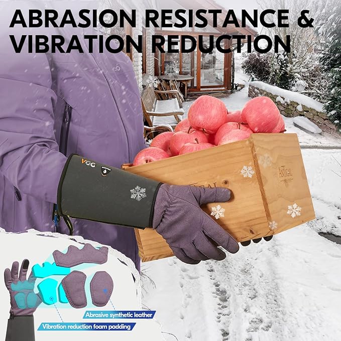 Vgo... Winter Warm Safety Work Gloves Women, Extended Pig Split Leather Cuff,Synthetic Leather, Rose Pruning Thorn Proof,Gardening(Size S,Purple,SL6592FLWP)
