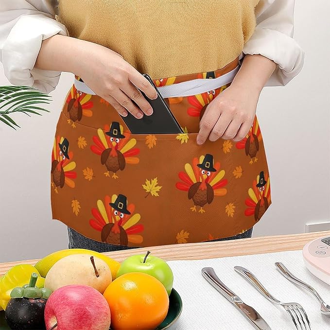 Unisex Apron for Cooking Server Waitress Half Waist Apron with 3 Pockets
