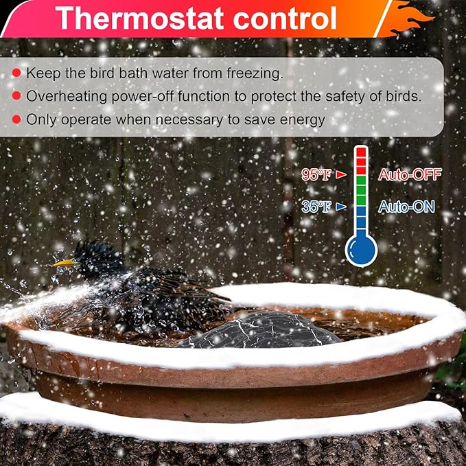 Saillong Bird Bath Deicer Heated Rock, 80W Submersible Utility Decorative De Icer, Thermostatic Controlled Winter Water Heater with Aluminum Base for Outdoor Bird, Chicken, Duck (1 Pack,Black)