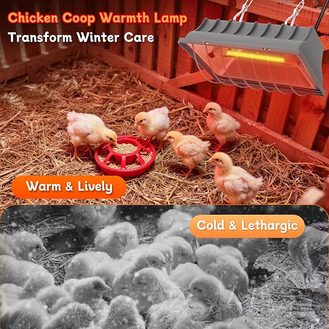Chicken Coop Heater Lamp,250W Brooder Heating with Temperature Control Adjustable Hanging Height for Chicken,Cat Bed,Dog Kennel,Reptiles & Incubators,Poultry Heating Warm in Winter