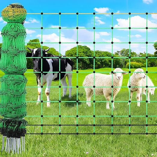 164'L x 49.6" H Electric Fence Netting, Electric Poultry Fence with 16 Posts 2 Spikes for Goats, Hogs and Cattle, Anti-Predator Electric Fencing, Movable Livestock Electrical Net in Farms and Ranches