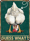 Vintage Chicken Tin Sign Guess What Retro Coop Metal Sign Funny Chicken Lovers Nostalgic Rustic Wall Decor For Home Farmhouse Coop Poultry House Outdoor Kitchen Cafe Bar Yard 16 * 12In