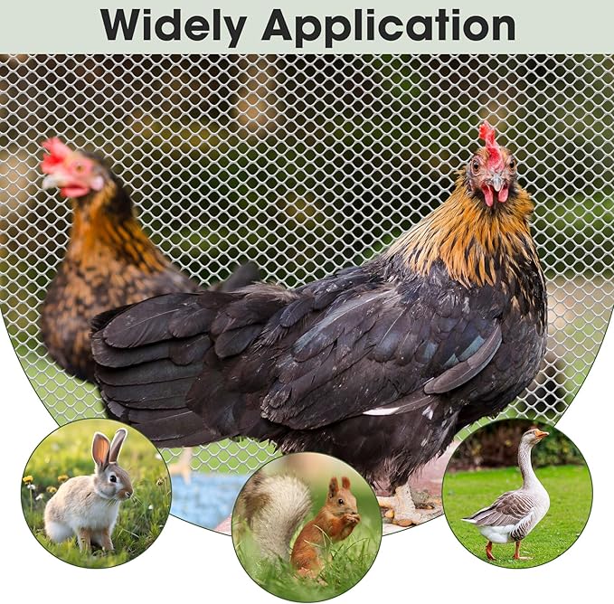 Unves Plastic Mesh Wire, 15.7IN x 16.4FT Plastic Chicken Wire Fencing Roll, Hexagonal Garden Fencing Netting for Garden Beds Dogs Cat Animal Barrier, Outdoor Yard Floral Poultry Netting Roll, White