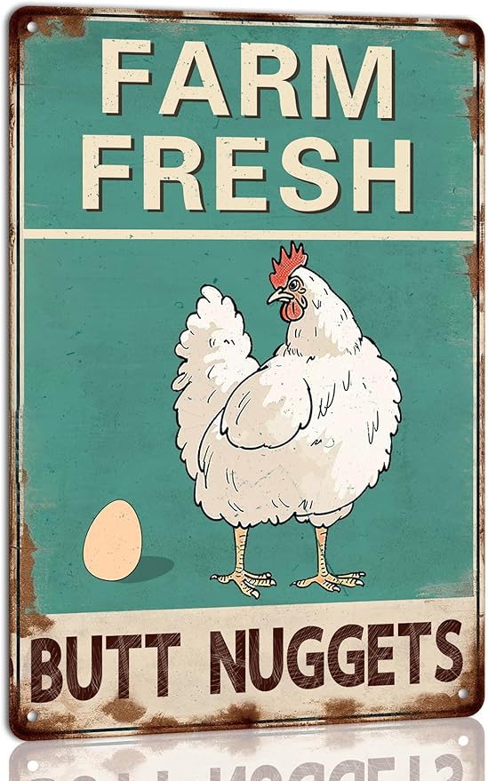 Farm Fresh Butt Nuggets Metal Tin Sign Vintage Chicken Coop Metal Sign Rustic Farmhouse Decor for Kitchen Outdoor Charming Wall Plaque for Home Garden 8x12 Inch