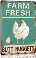 Farm Fresh Butt Nuggets Metal Tin Sign Vintage Chicken Coop Metal Sign Rustic Farmhouse Decor for Kitchen Outdoor Charming Wall Plaque for Home Garden 8x12 Inch
