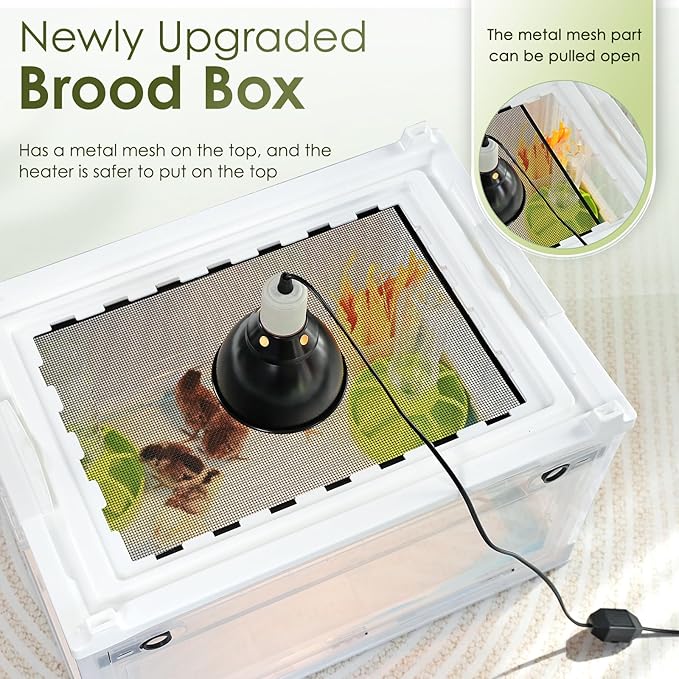 Brooder Box for Chicks, Chicken Brooder Box Warms Up to 25 Chicks Adjustable Temperature Poultry Breeding Box Heater for Duckling Chick Quail Birds, with Humidifier and Metal Sunroof