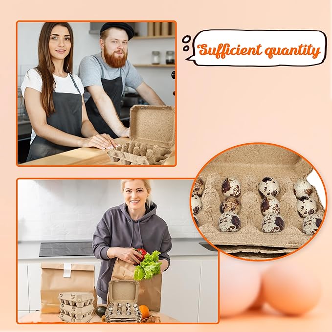 65 Pcs Quail Egg Cartons Paper Pulp Dozen Eggs Container Reusable Blank Cardboard Quail Egg Storage Tray for Home Kitchen Refrigerator Farmhouse, 3 x 4 Style