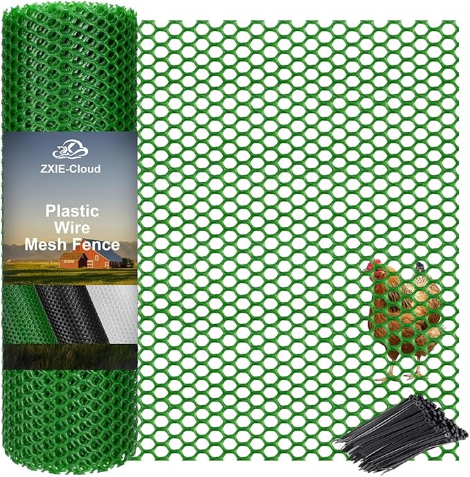 Plastic Chicken Wire Mesh Fence,Plastic Chicken Wire Roll 16in x 33ft,Garden Netting Fencing Barrier for Poultry, Animals, Pets and Balcony(Green)