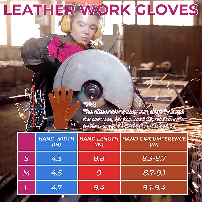 HANDLANDY Leather Work Gloves for Men and Women, Utility Tough Cowhide Glove