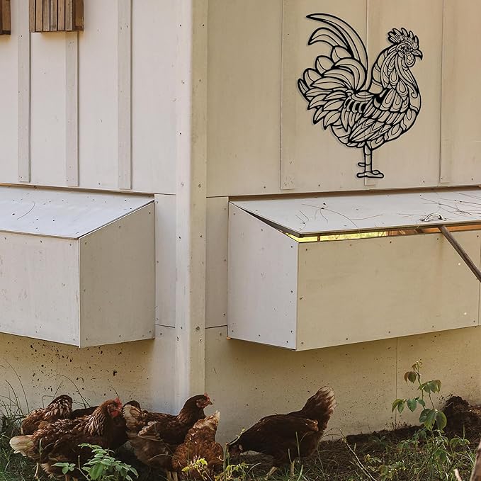 Rajukit Rooster Kitchen Decor - Chicken Decor & Premium Metal Rooster Wall Decor Durable Metal Chicken Gift for Christmas Thanksgiving Housewarming - (14.5"x10.8")