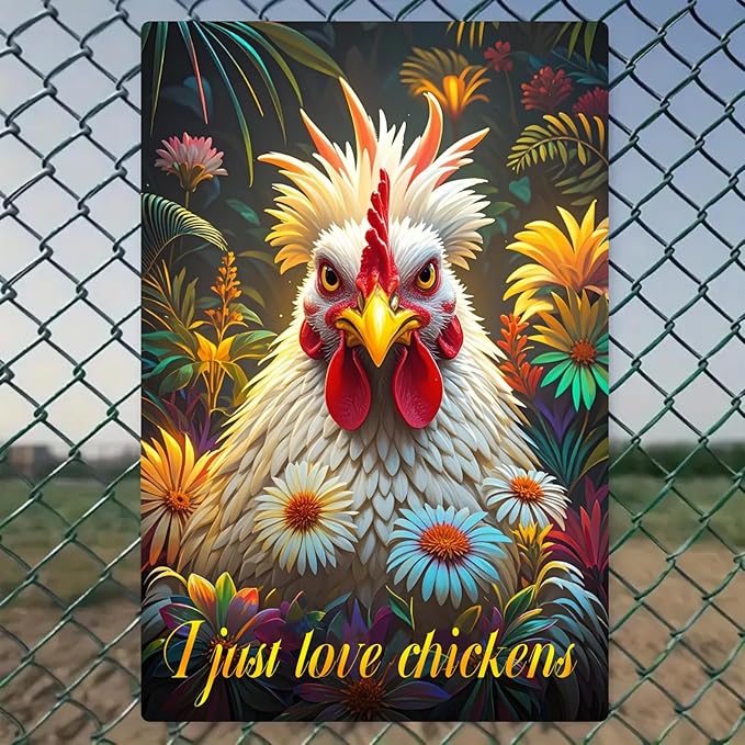 Chicken Retro Tin Sign Vintage Metal Poster Wall Art Chicken Decoration for Coops Farms Yard Home Bar Cafe Garage or Office - Thoughtful Chicken Gift Idea