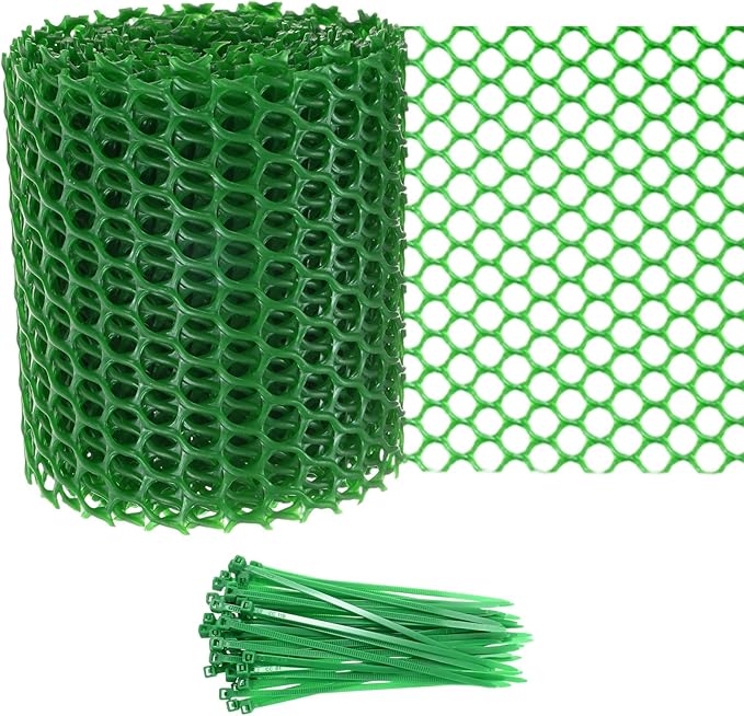 1-Pack Floral Chicken Wire Mesh, 3.9 in x 9.8 ft Plastic Hexagonal Chicken Wire Fencing with 50 Garden Ties for Crafts/Poultry Netting/Garden/Plant Protection [Green]