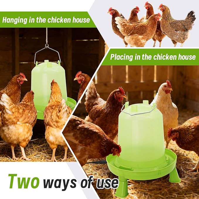 Heated Chicken Waterer 6L Thermostatically Controlled Poultry Water Heater with Overheating Protection, Galvanized Steel Handle Automatic Heated Poultry Drinker for Coop Chickens, Ducks, Geese (Green)