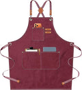AFUN Chef Aprons for Men Women with Oversized Pockets, 16-Ounce Cotton Canvas Cross Back Heavy Duty Work Apron (Dark Red)